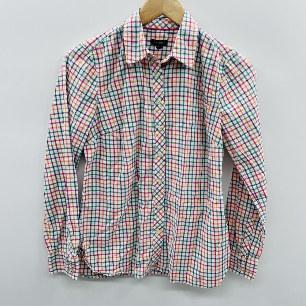 Talbots Womens Size XS 100% Cotton Plaid Long Sleeve Button Down‎ Shirt 704